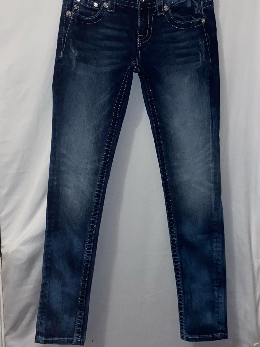 Miss Me Rise Skinny Jeans Women’s Size 26 Dark Wash Rhinestones Bling Pocket